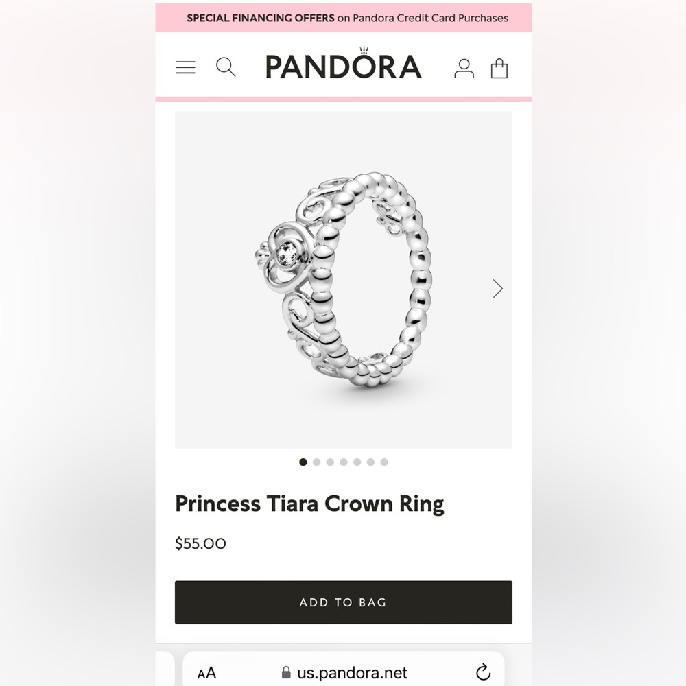 Pandora Princess ring SIZE 8